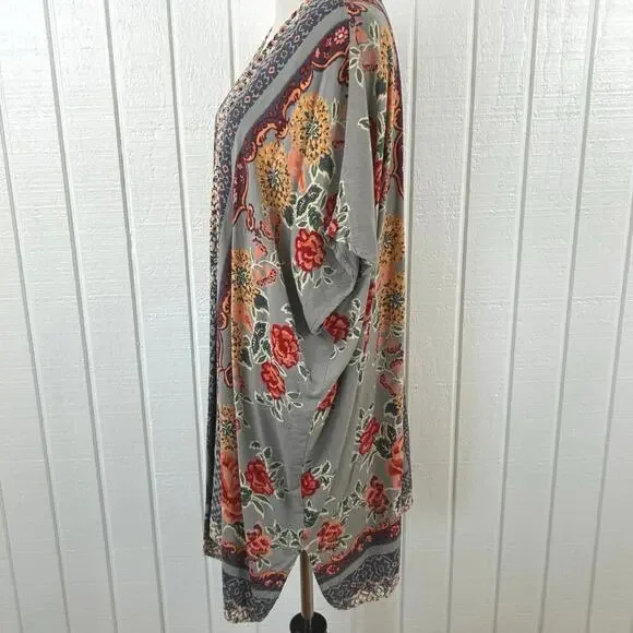 Angie Boho Patchwork Kimono Festival Cover Up Floral Small - Picture 3 of 6